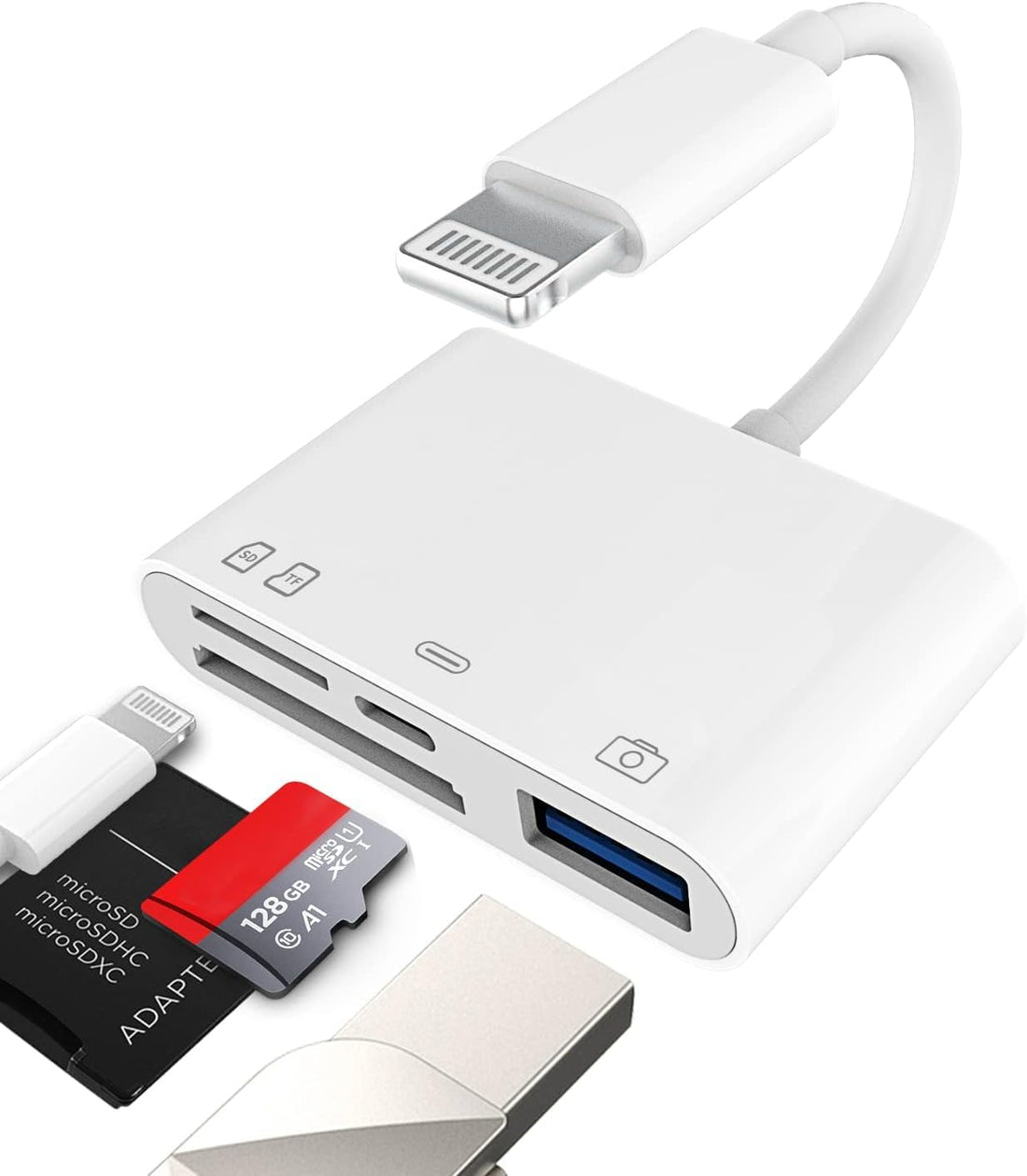SD TF Card Reader Adapter 4-in-1  iOS OTG Cable | AXYON White