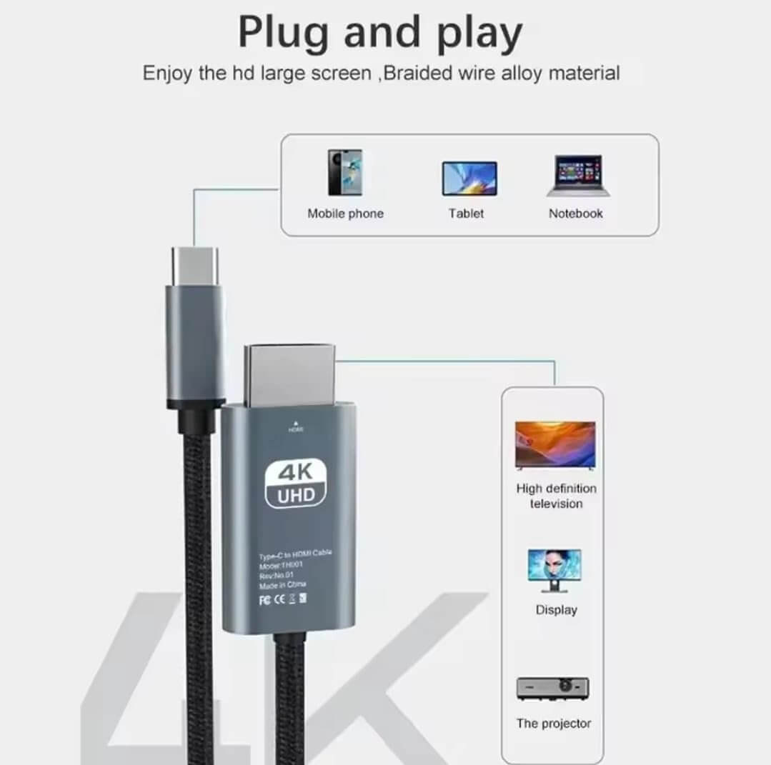 USB C to HDMI Cable 4K 6.6Ft 30Hz Adapter Cord | AXYON plug