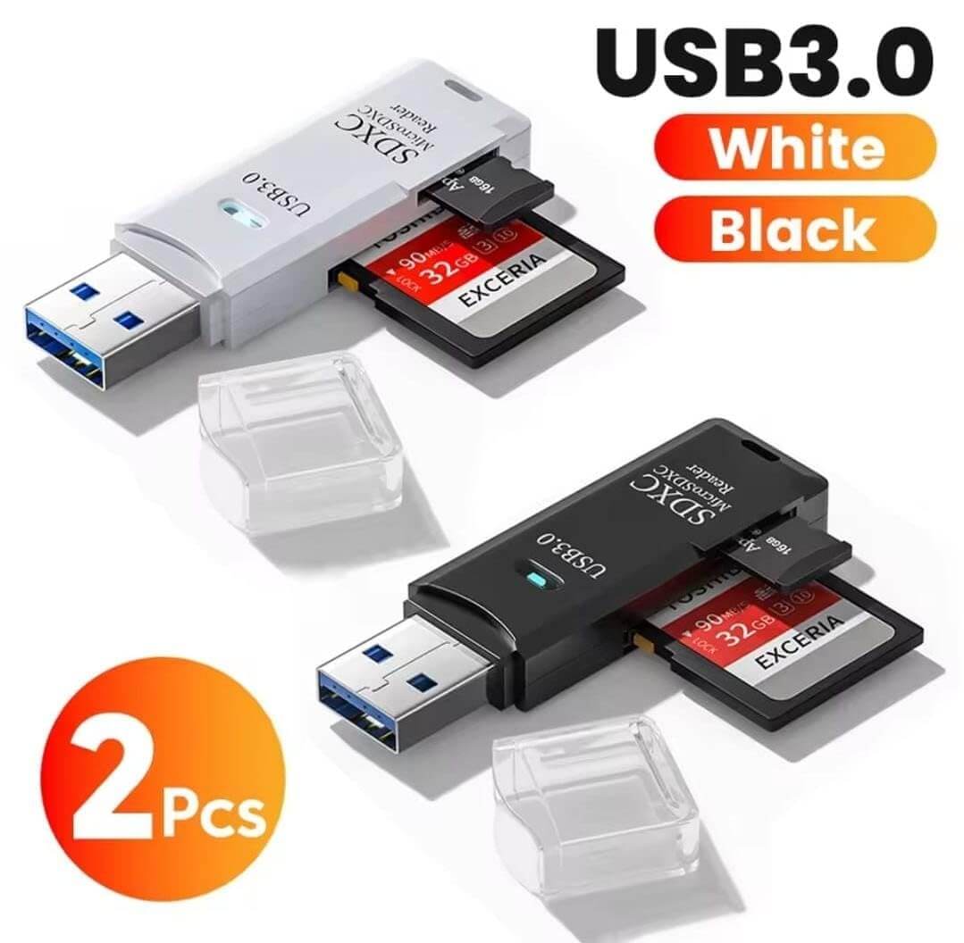 USB 3.0 Micro SD Card Reader 5Gbps 2-in-1 2-Pack | AXYON white black