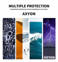 Axyon product advertisement with various protective features and scenic images.