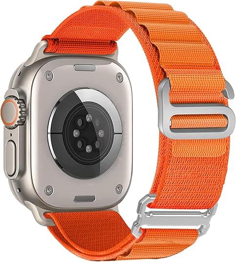 Orange Alpine Loop‑Style Nylon Band – durable woven nylon strap for Apple Watch, outdoor‑ready.