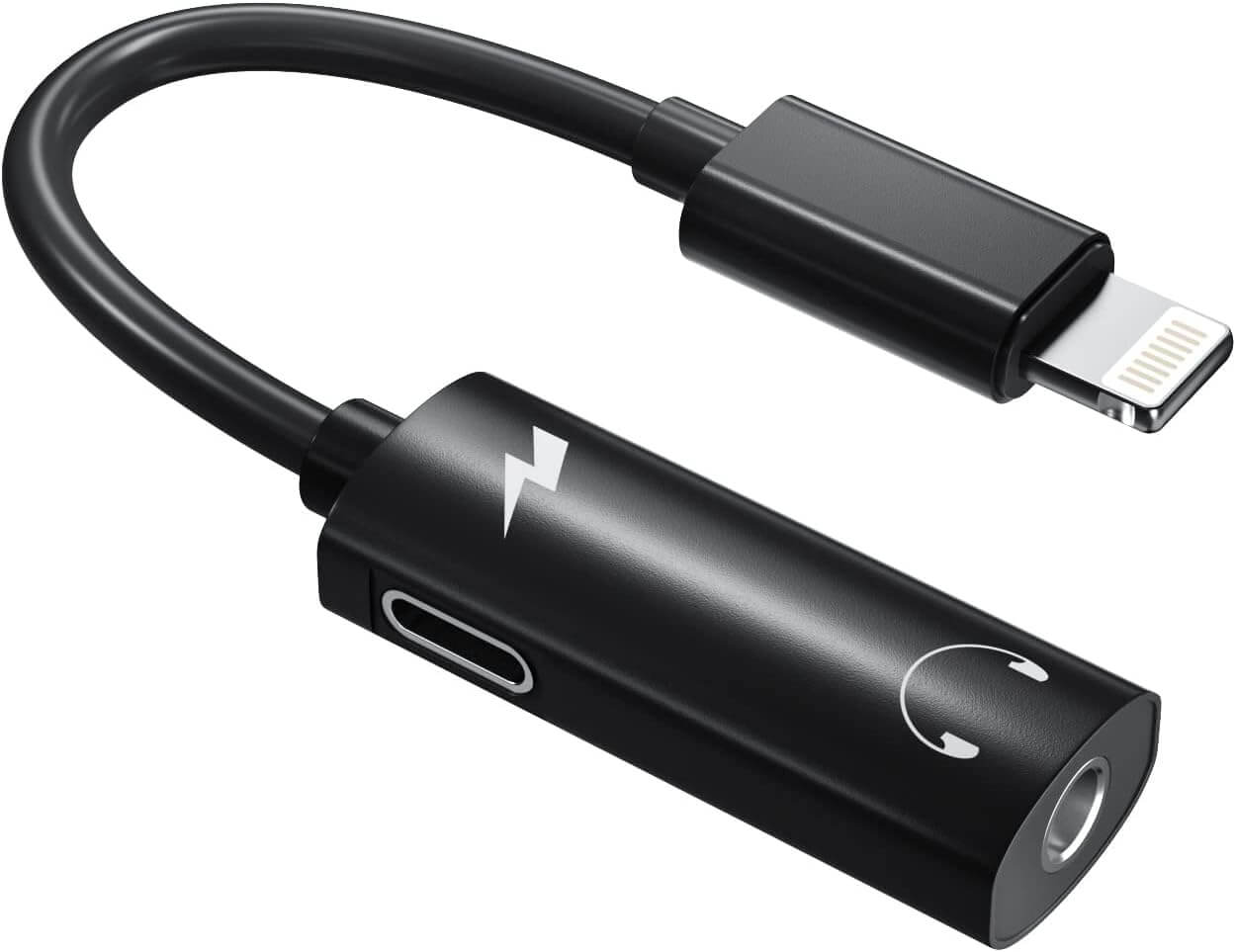 2-in-1 Lightning to Headphone Audio & Charger Adapter black