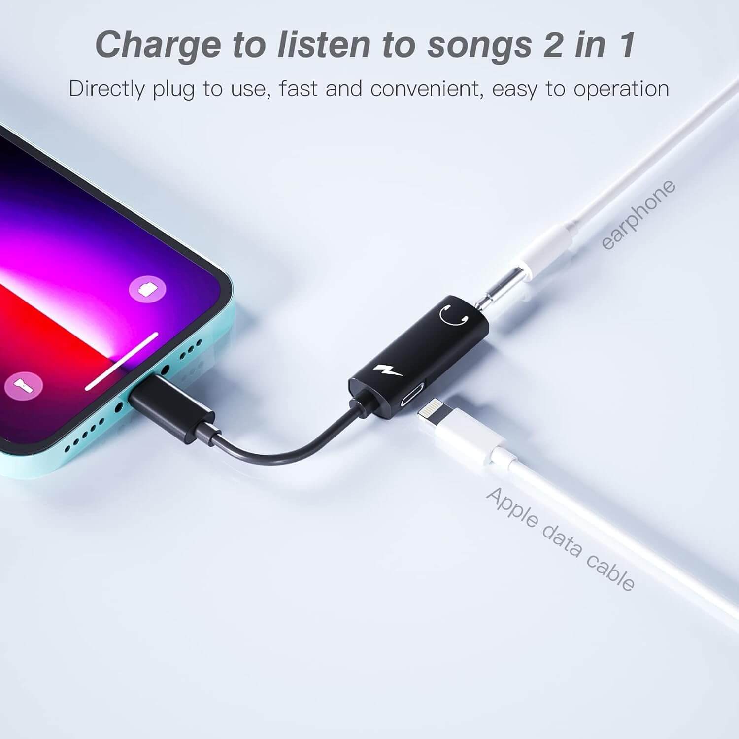 2-in-1 Lightning to Headphone Audio & Charger Adapter earphone