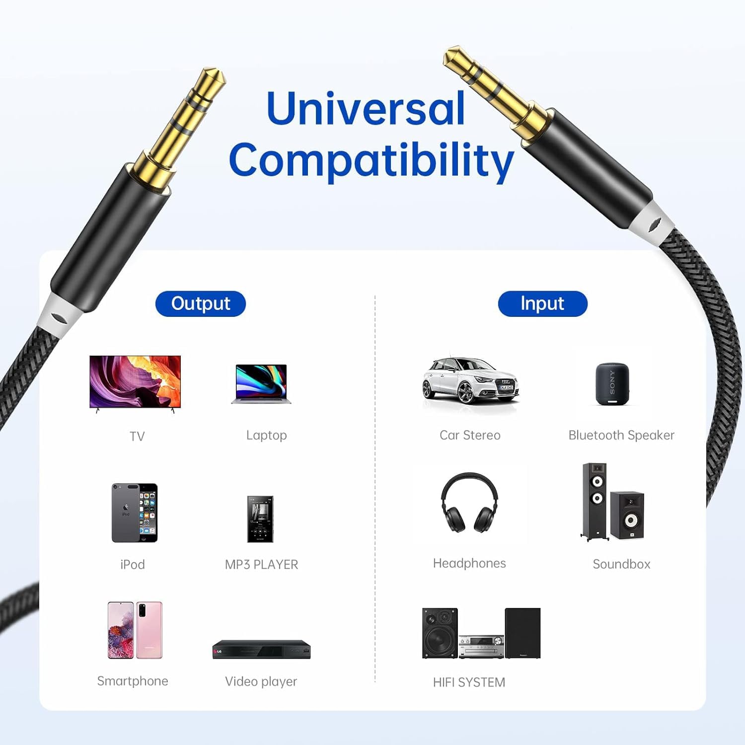 3.5mm Audio Jack Extension Cable – Dual Jack AUX | AXYON Universal