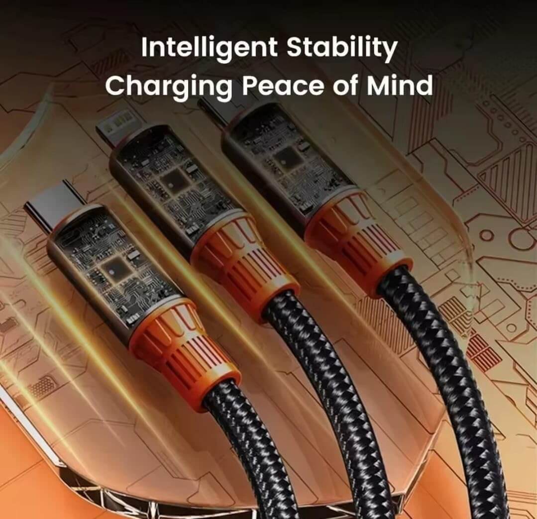 Multi Charging Cable 3-in-2 100W Nylon USB-C Combo | AXYON Intelligent