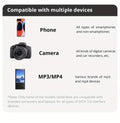 Compatibility chart for multiple devices including phone, camera, and MP3/MP4 players.