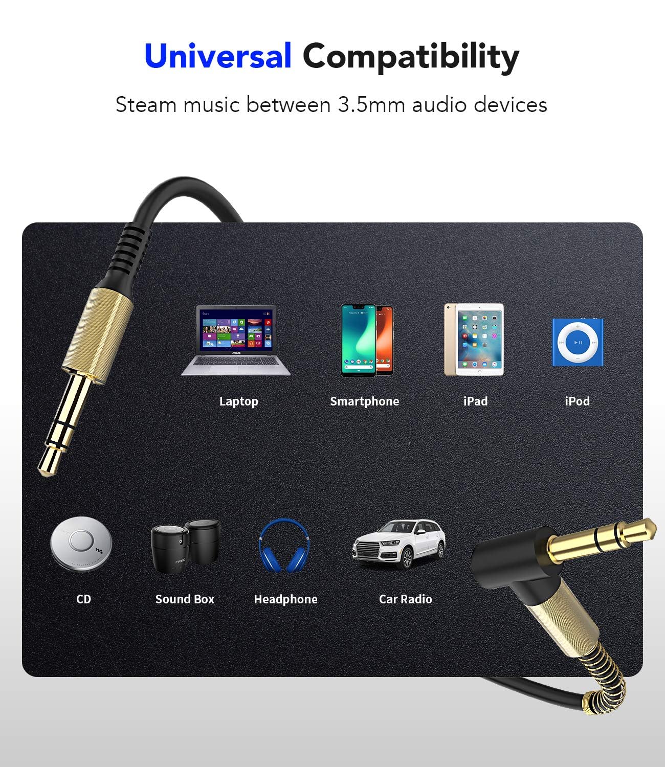 Stereo Audio Cable 3.5 mm – 2-Pack Gold Tip AXYON Universal