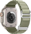 Olive Green Alpine Loop‑Style Nylon Band – breathable nylon sport strap with stainless steel buckle.