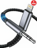 AXYON Lightning to 3.5mm AUX cable 2-pack bundle - premium braided iPhone to car stereo audio cables with built-in DAC