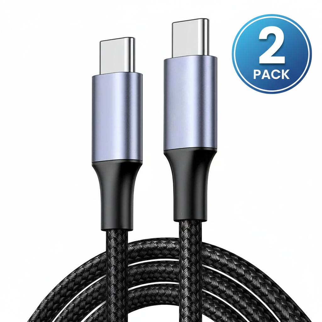 AXYON 100W USB-C to USB-C cables in 2-pack bundle with premium braided design