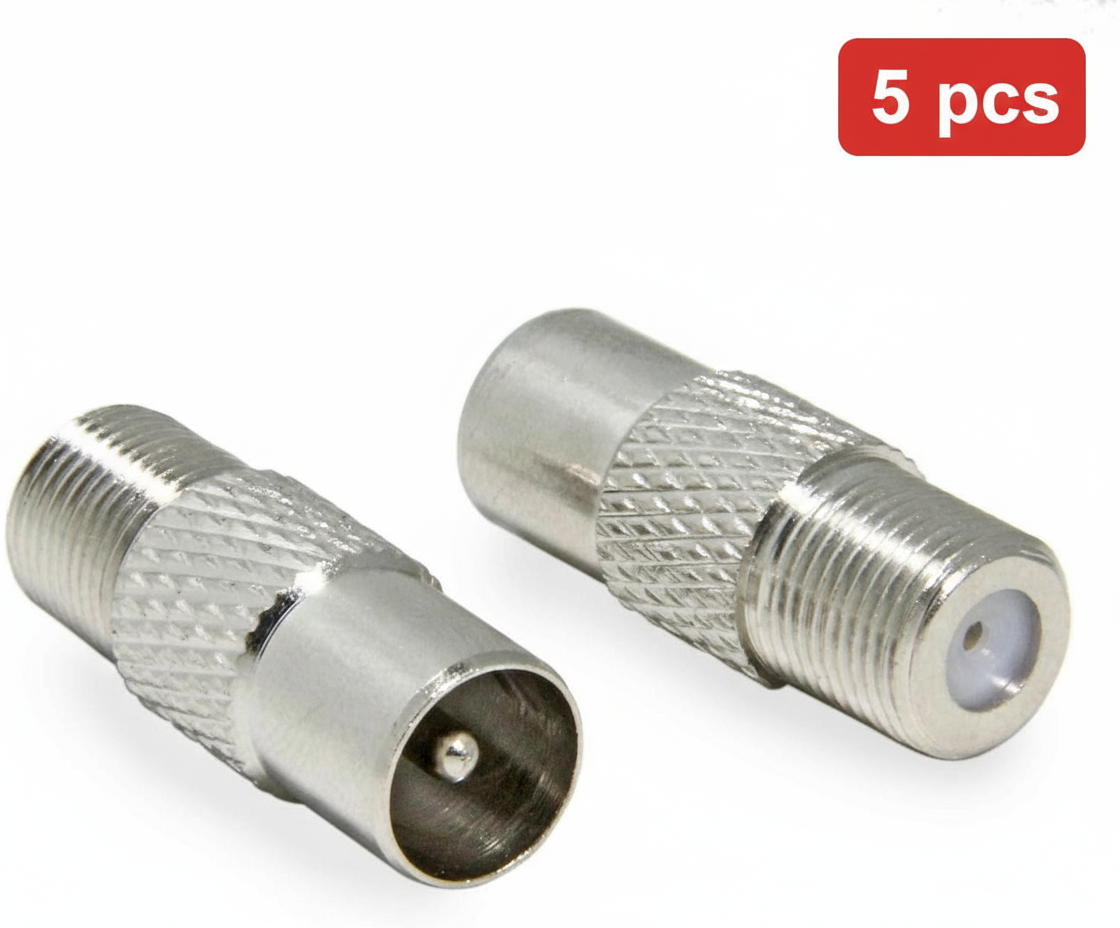 Two silver coaxial connectors on a white background with a red box indicating '5 pcs'.