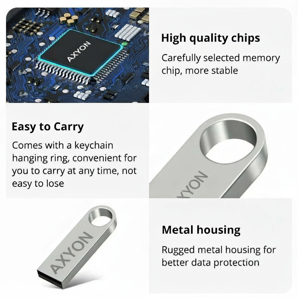 AXON USB flash drive with circuit board background and keychain ring feature.