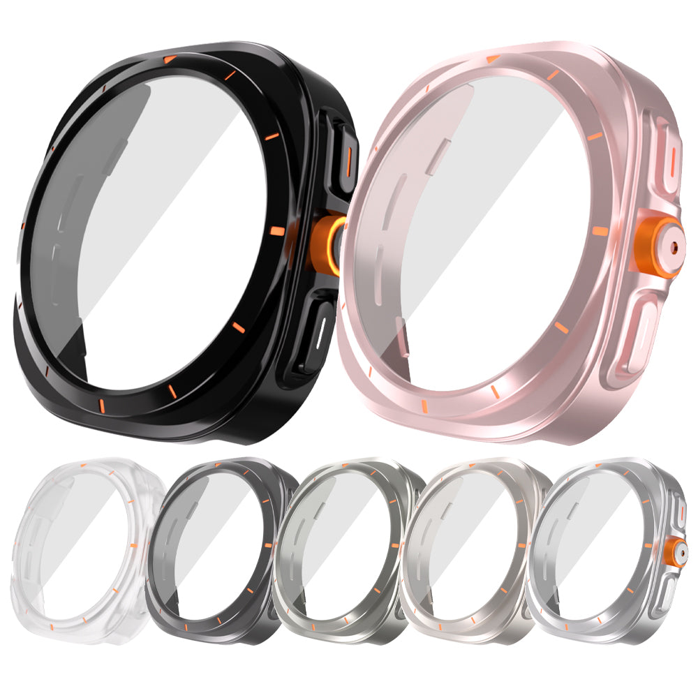 Set of protective watch case covers in various colors on a white background