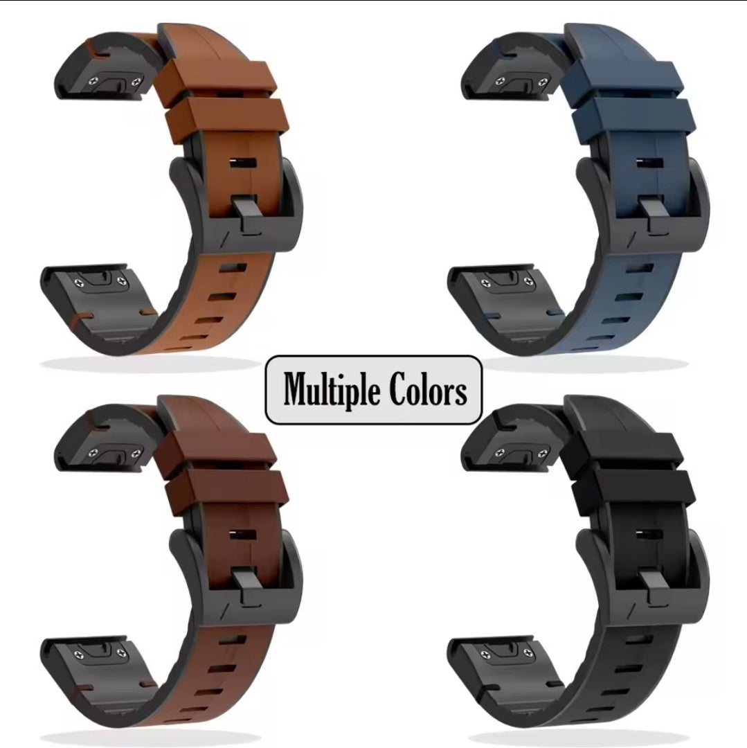 AXYON Garmin leather and silicone hybrid band with a pin buckle, QuickFit 22mm