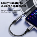 AXYON USB C to 3.5mm headphone adapter with DAC chip connected to smartphone and wired earphones with braided cable