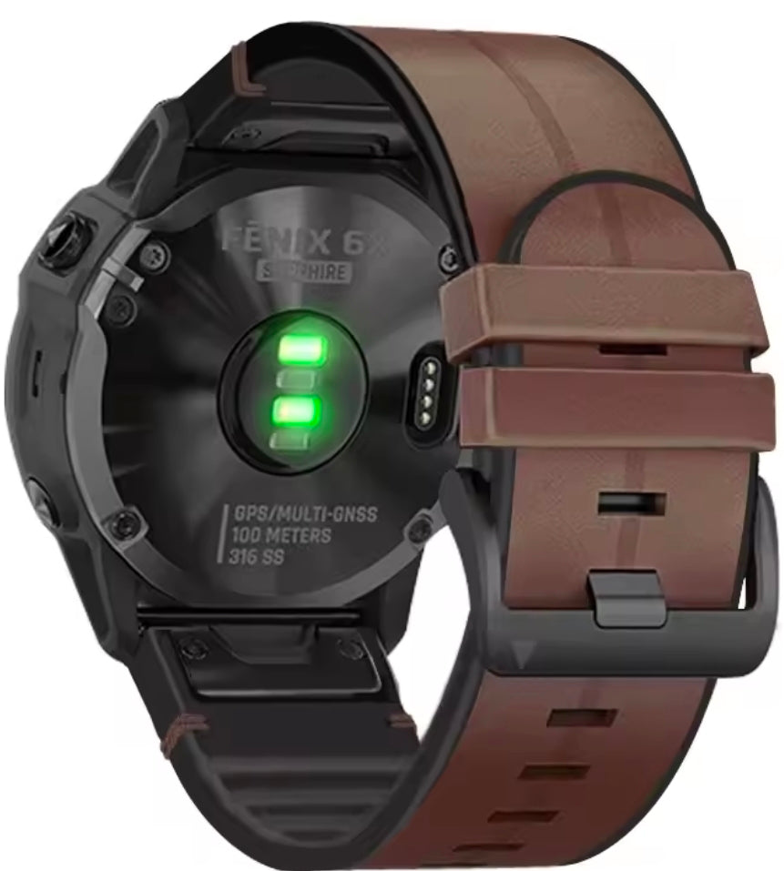 AXYON Garmin leather and silicone band in Dark Brown with a pin buckle, QuickFit 22mm
