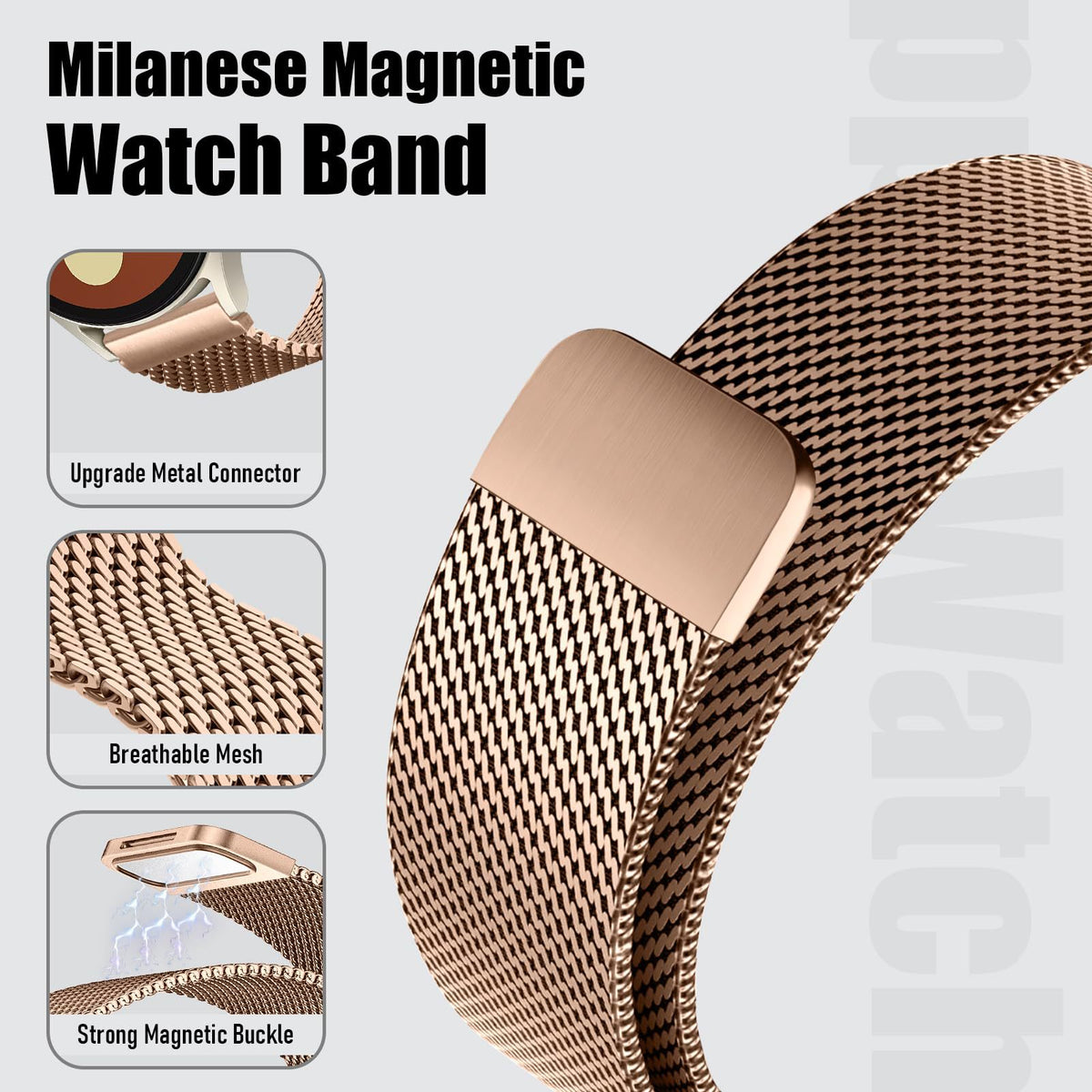 AXYON Garmin Milanese loop band in stainless steel mesh with a magnetic clasp, QuickFit 22mm