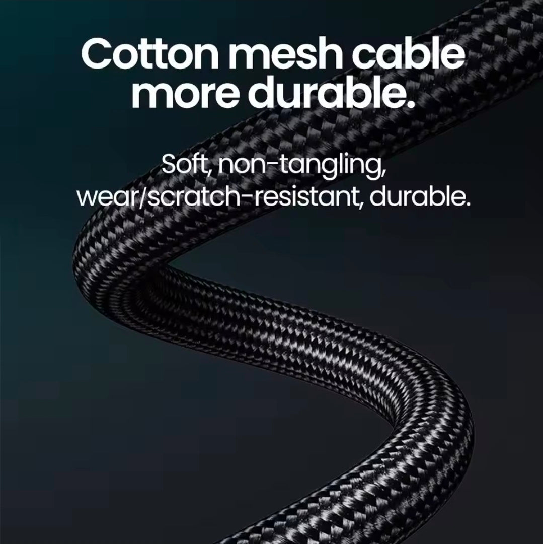Cotton mesh braided cable design - soft, tangle-free, wear-resistant and scratch-resistant for enhanced durability