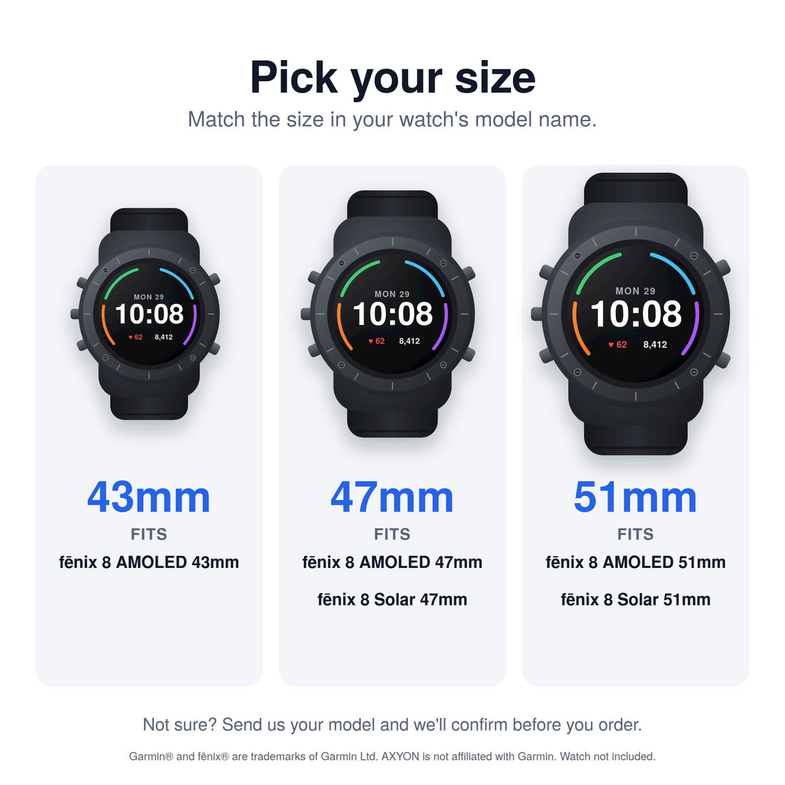 AXYON PMMA 3D soft film screen protector 2-pack beside a round smartwatch