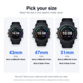 Size guide for AXYON PMMA soft film: 43mm fits fēnix 8 AMOLED 43mm; 47mm fits fēnix 8 AMOLED and Solar 47mm; 51mm fits fēnix 8 AMOLED and Solar 51mm