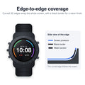 Edge-to-edge coverage: curved 3D edge of the AXYON soft film follows the watch screen, with a black border