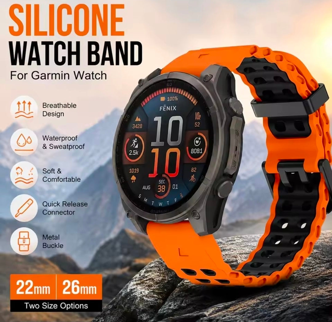AXYON Garmin marine silicone band, perforated with an alloy pin buckle, QuickFit 22mm and 26mm