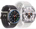 Two smartwatches with different design styles on a white background