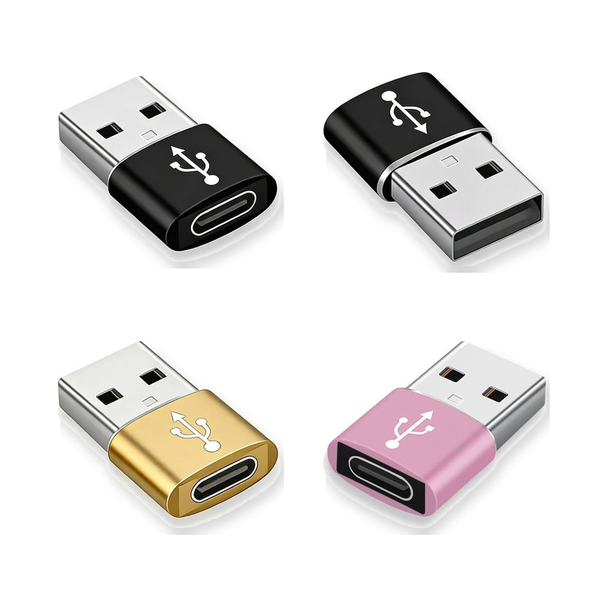AXYON USB-A to USB-C adapter 4-pack: 2 Black, 1 Gold, 1 Rose Gold