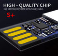 Electronic chip with 'S+' branding on a black background