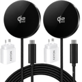 Two black 25W Qi2 MagSafe wireless chargers with black braided cables, USB-C connectors, and white wall power adapters stamped with vertical 