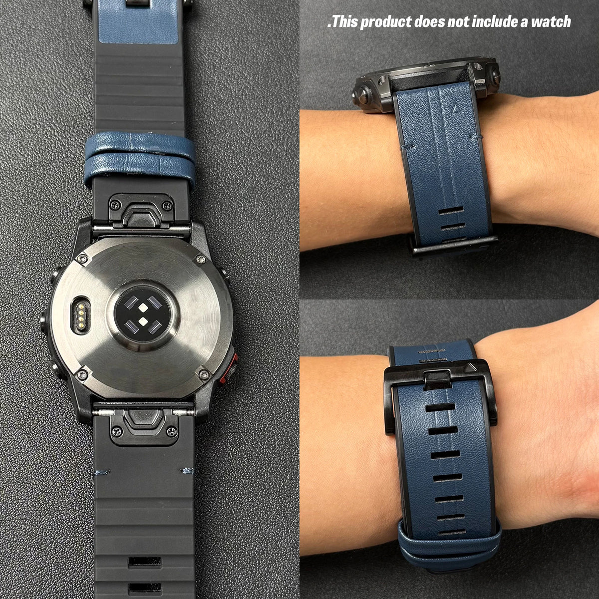 AXYON Garmin leather and silicone hybrid band with a pin buckle, QuickFit 22mm