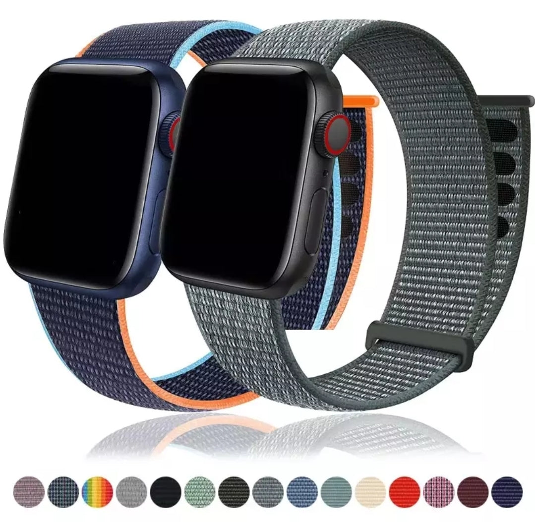 Three watch bands in different colors on a white background with color swatches below.