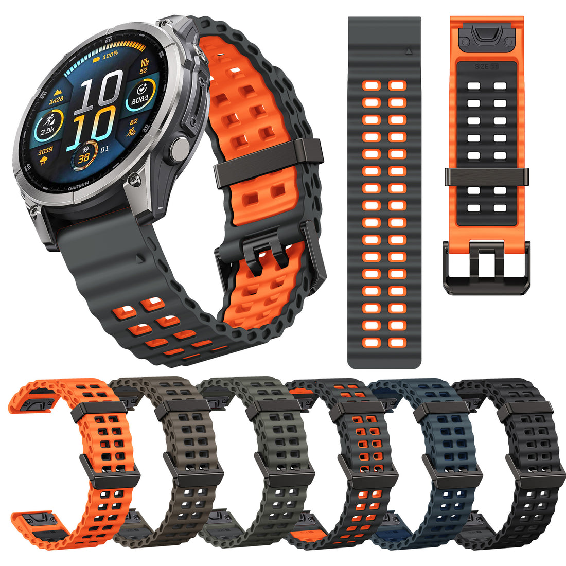 AXYON Garmin marine silicone band, perforated with an alloy pin buckle, QuickFit 22mm and 26mm