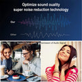 Advertisement for super noise reduction technology with sound wave comparison and people using headphones.