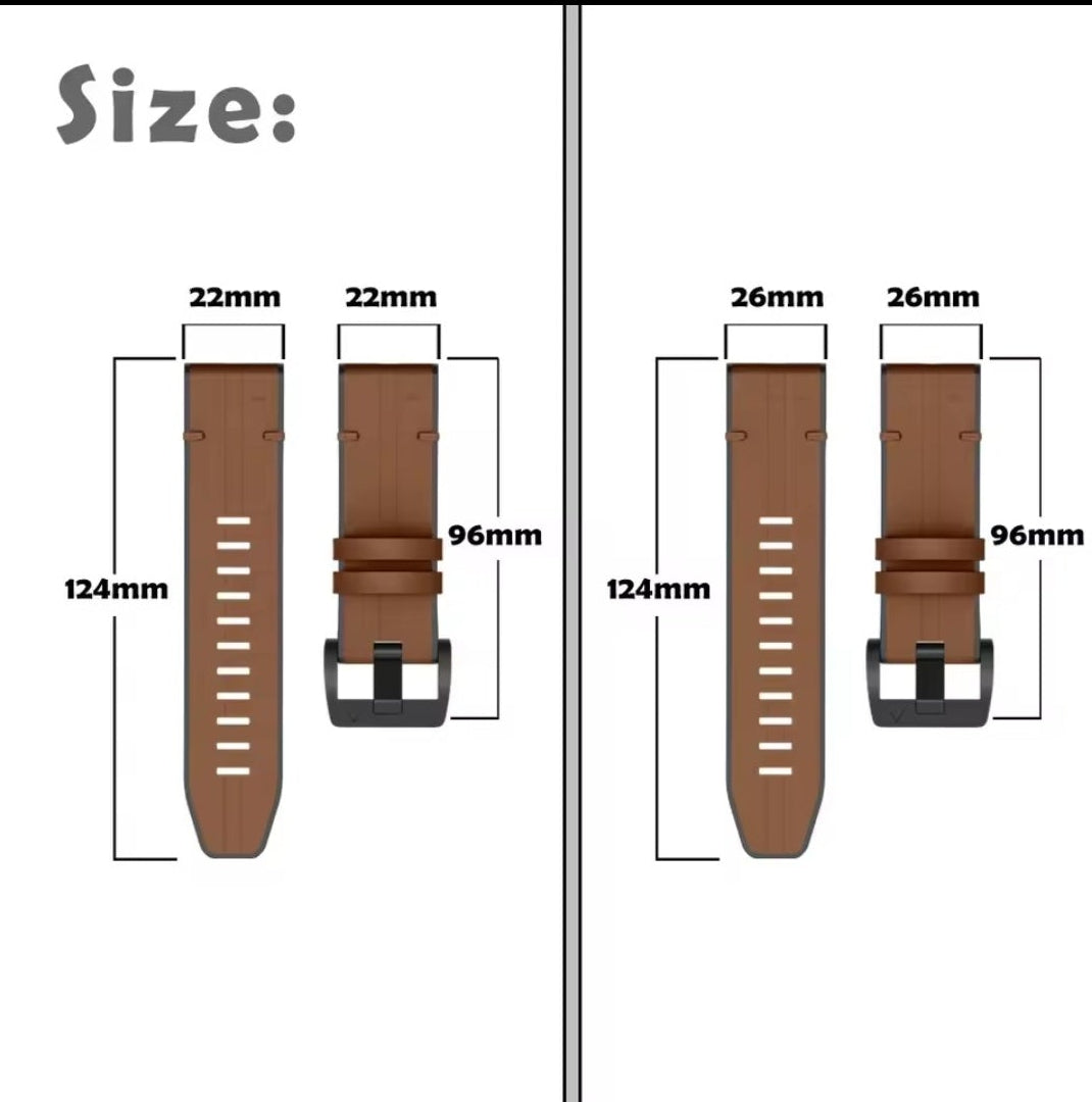 AXYON Garmin leather and silicone hybrid band with a pin buckle, QuickFit 22mm