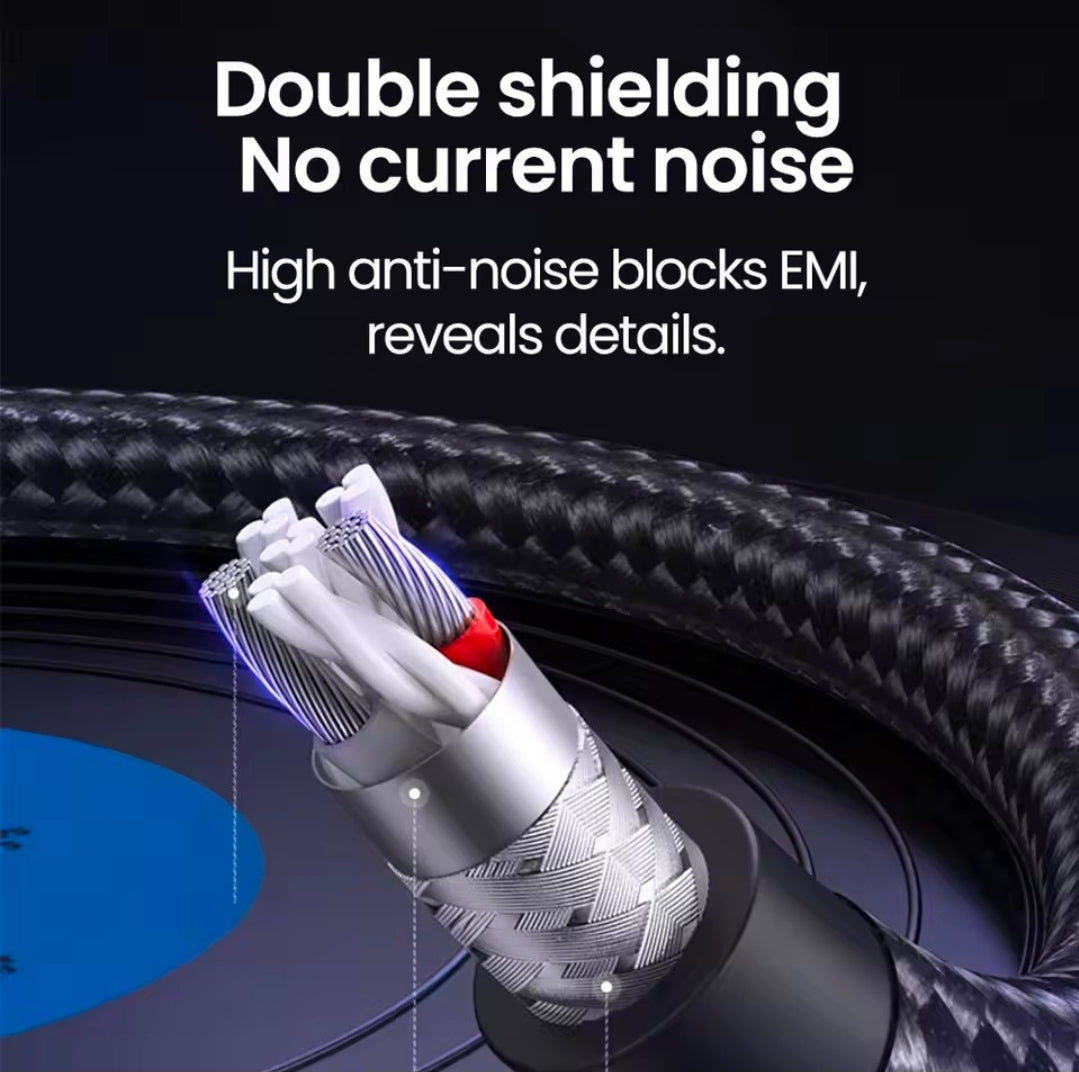 Double shielding technology in AXYON Lightning to AUX cable - EMI protection and anti-noise design for clear audio with braided construction