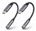 Two USB-C to 3.5mm audio adapter cables on a white background