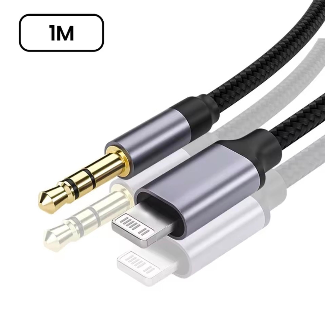 1 meter AXYON Lightning to 3.5mm AUX cable with aluminum connectors and gold-plated 3.5mm plug - premium audio cable