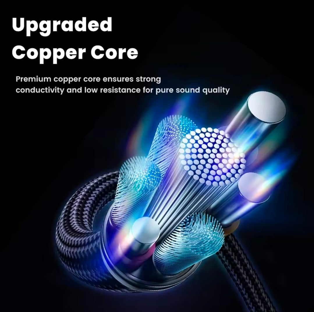 Cable with an upgraded copper core on a dark background