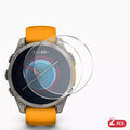 Smartwatch with orange band and screen protector on a white background