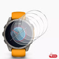 Smartwatch with orange band and screen protector on a white background