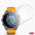 Smartwatch with orange band and screen protector on a white background