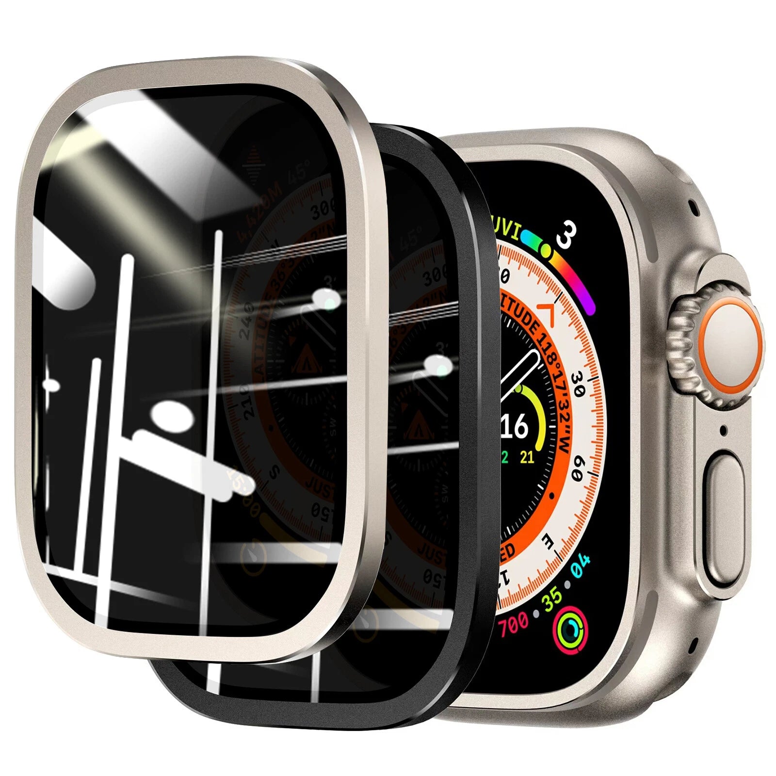 Smartwatch with a transparent protective screen protector a white background | AXYON