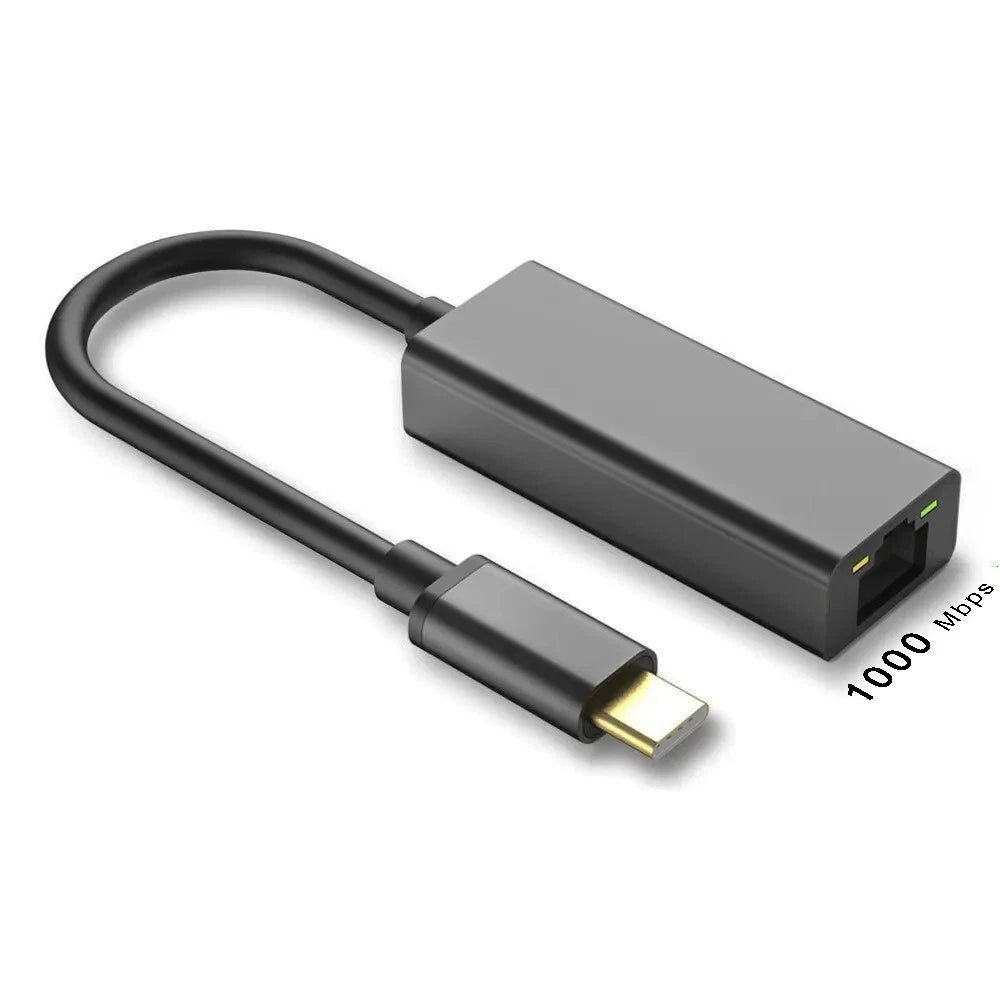 Network adapter with USB-C connector on a white background