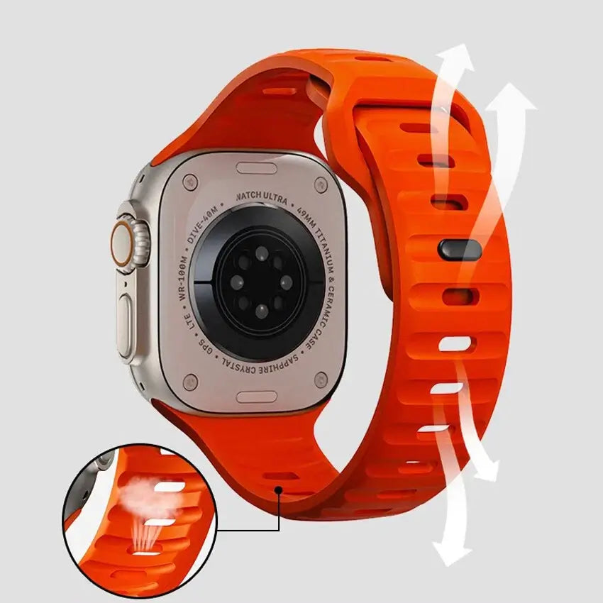 Smartwatch with an orange band on a light gray background